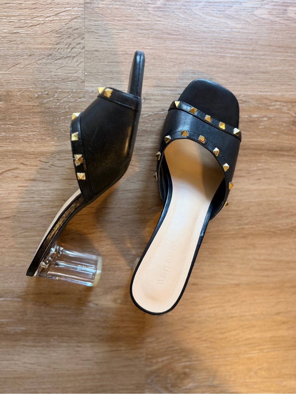 BAMBOO Y2K Studded Block Clear Heel Slide Sandals 90s Fashion